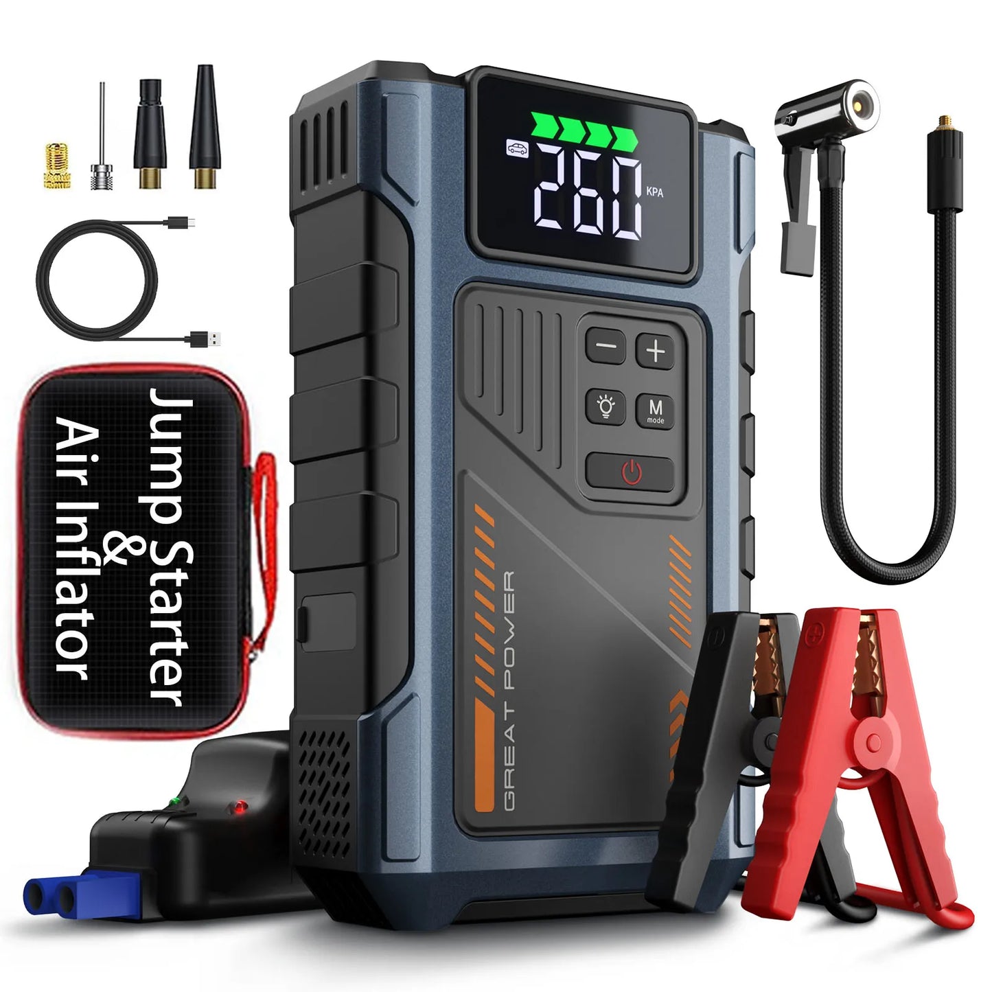 Portable Car Jump Starter With Air Compressor 3000A Peak For 7.5L Gas And 6.5L Diesel Jump Starter Battery Pack With 150 PSI Tire Inflator