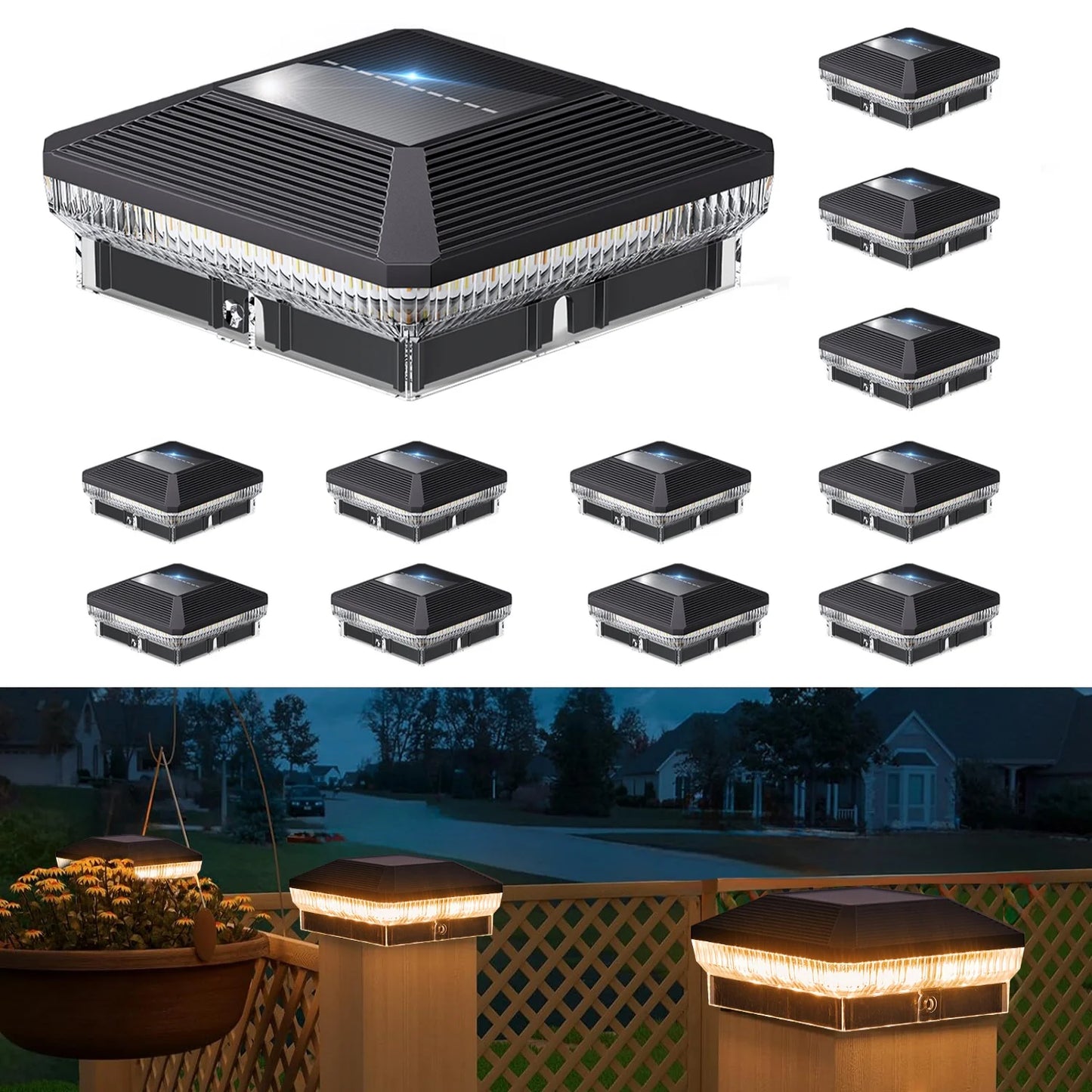 6 Pack 4x4 Solar Post Lights Outdoor 40 LEDs 30 Lumens Fence Post Solar Lights with 3 Modes