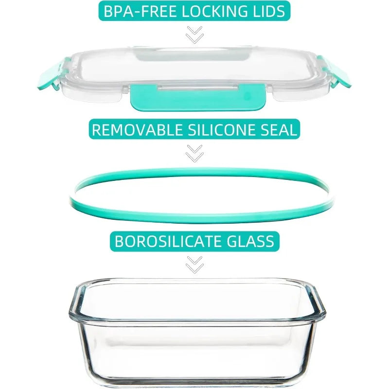 12 Pack Glass Storage Containers with Lids Leak Proof Meal Prep Containers Dishwasher Microwave Safe Mint Green