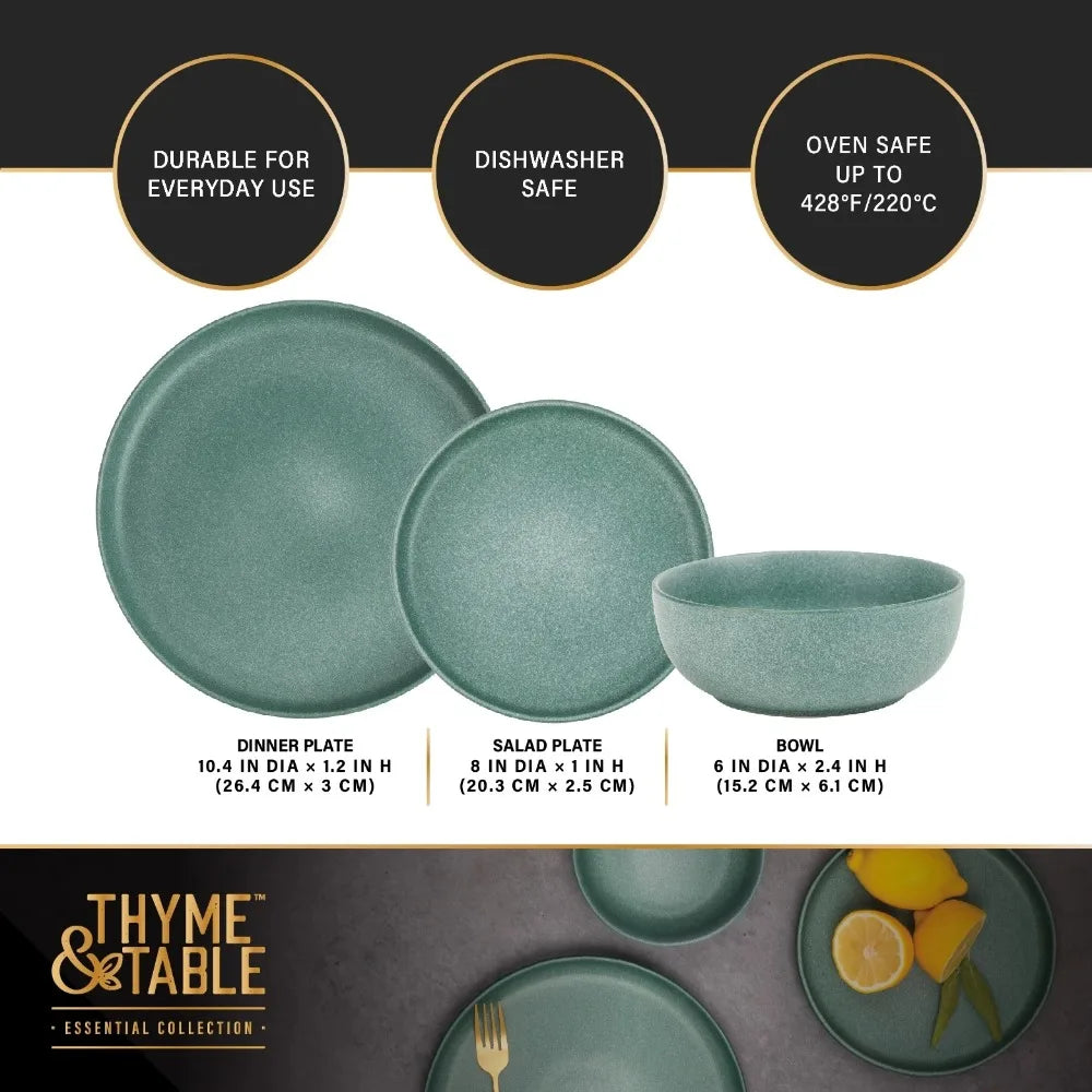 12 Piece Stoneware Dinnerware Set Caspian Green Collection