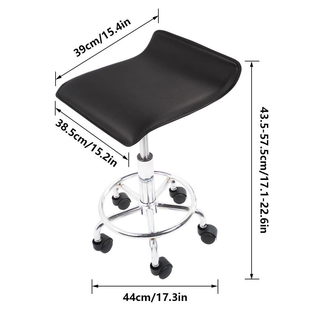KKTONER Square Height Adjustable Rolling Stool with Foot Rest PU Leather Seat Cushion Spa Salon Tattoo Work Swivel Office Stools