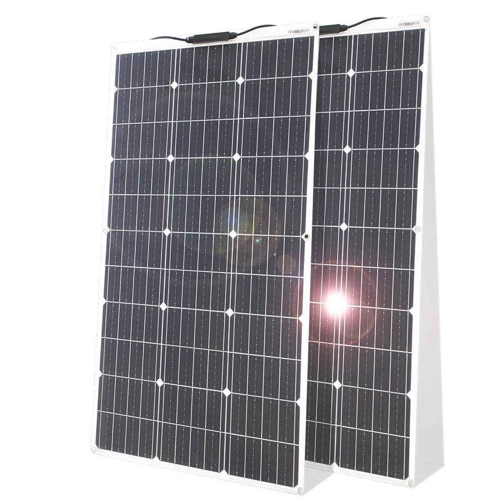 12V Flexible Solar Panel Kit 100W 200W Monocrystalline Waterproof Controller for RV Camping Outdoor