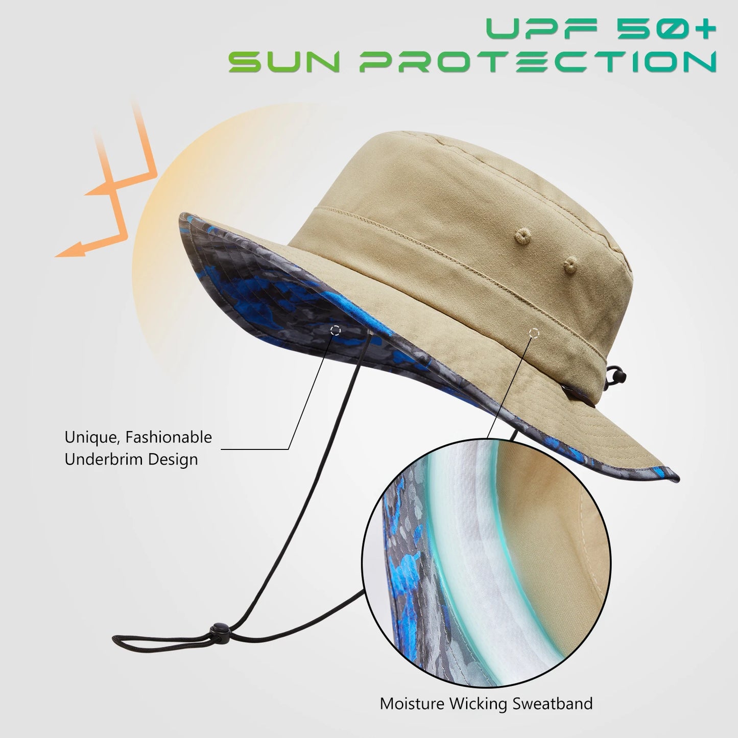 UPF 50 Plus Foldable Sun Hat Patterned Under Brim Bucket Hat for Summer Hiking Fishing Beach Safari for Men and Women