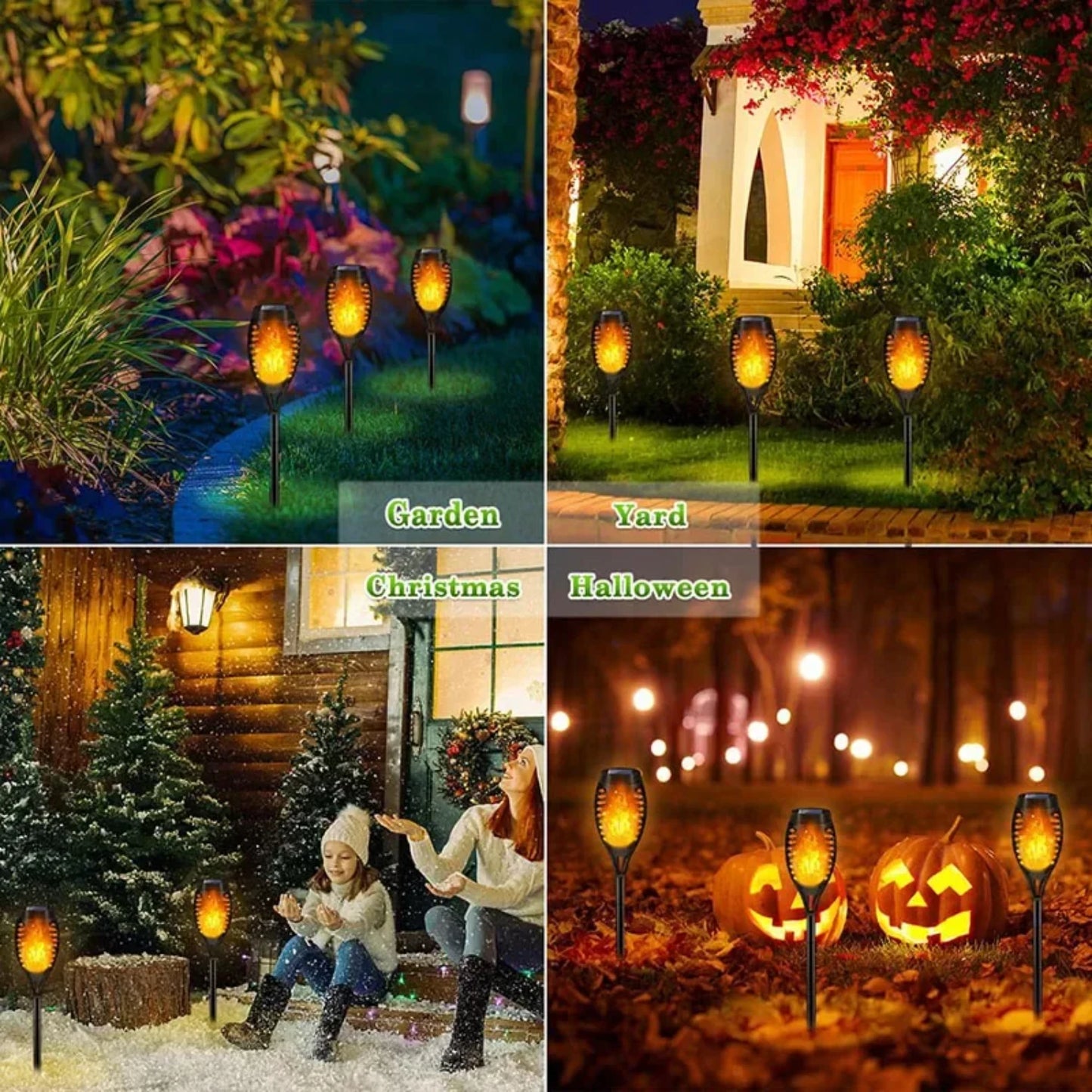 Outdoor Waterproof Solar Torch Lights Set of 2 Tiki Theme LED Flickering Flame Lights for Garden Decoration Durable and Long Lasting