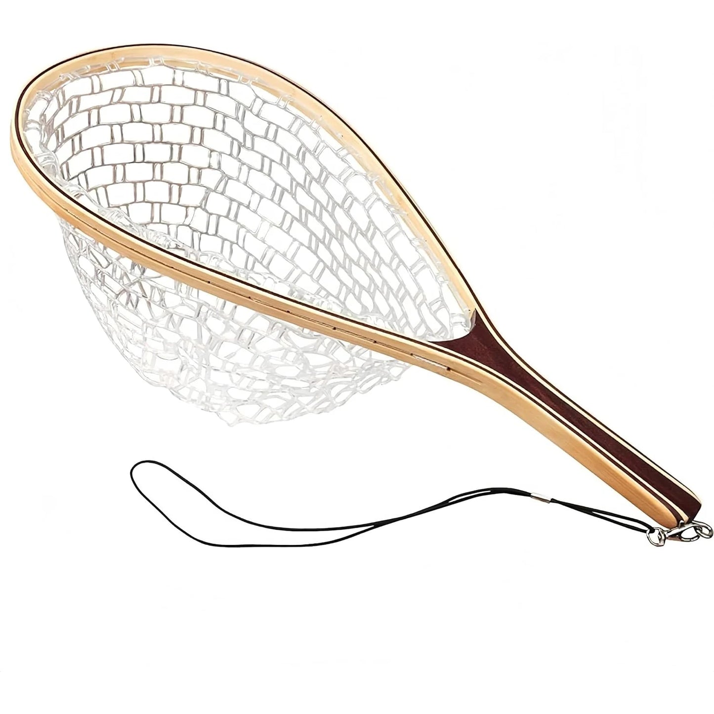 Fly Fishing Landing Net with Soft Mesh and Wooden Handle for Catch and Release