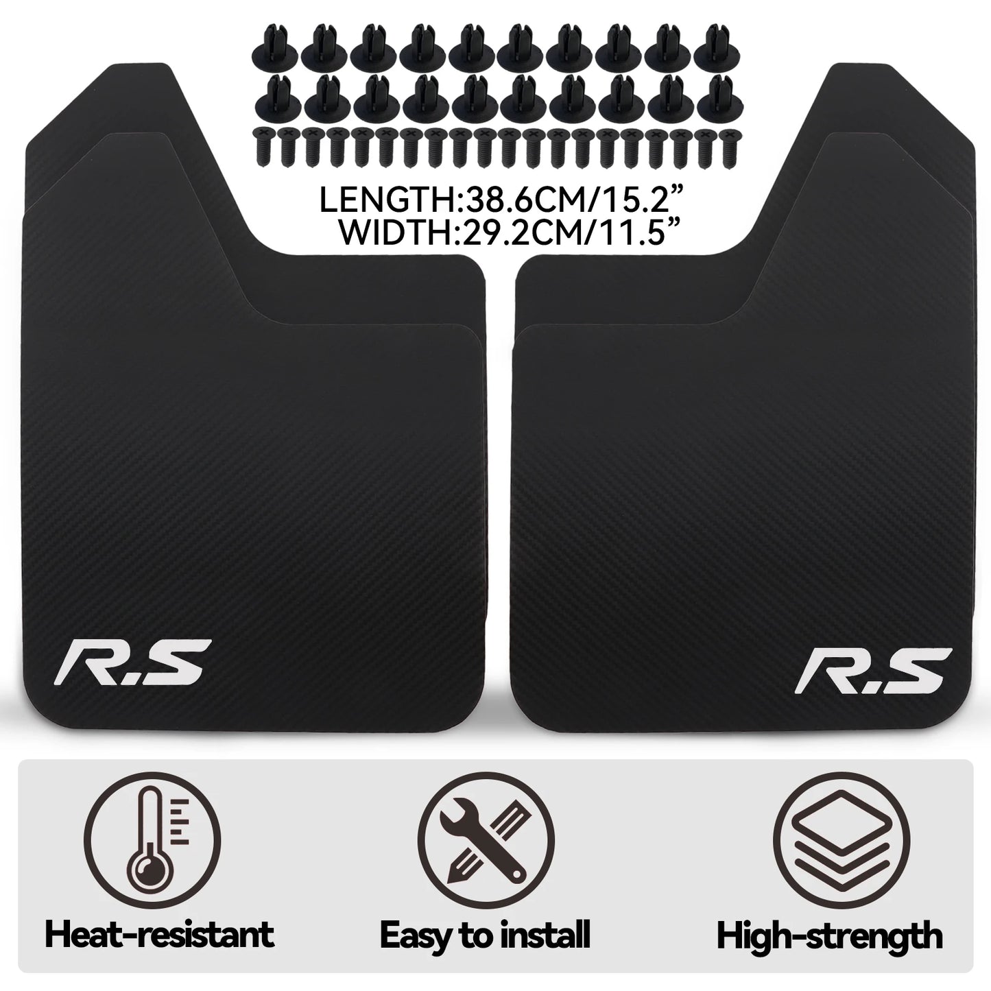 Universal Rally Style Mud Flaps fits most Cars Light Trunks and SUVs  in Red or Black