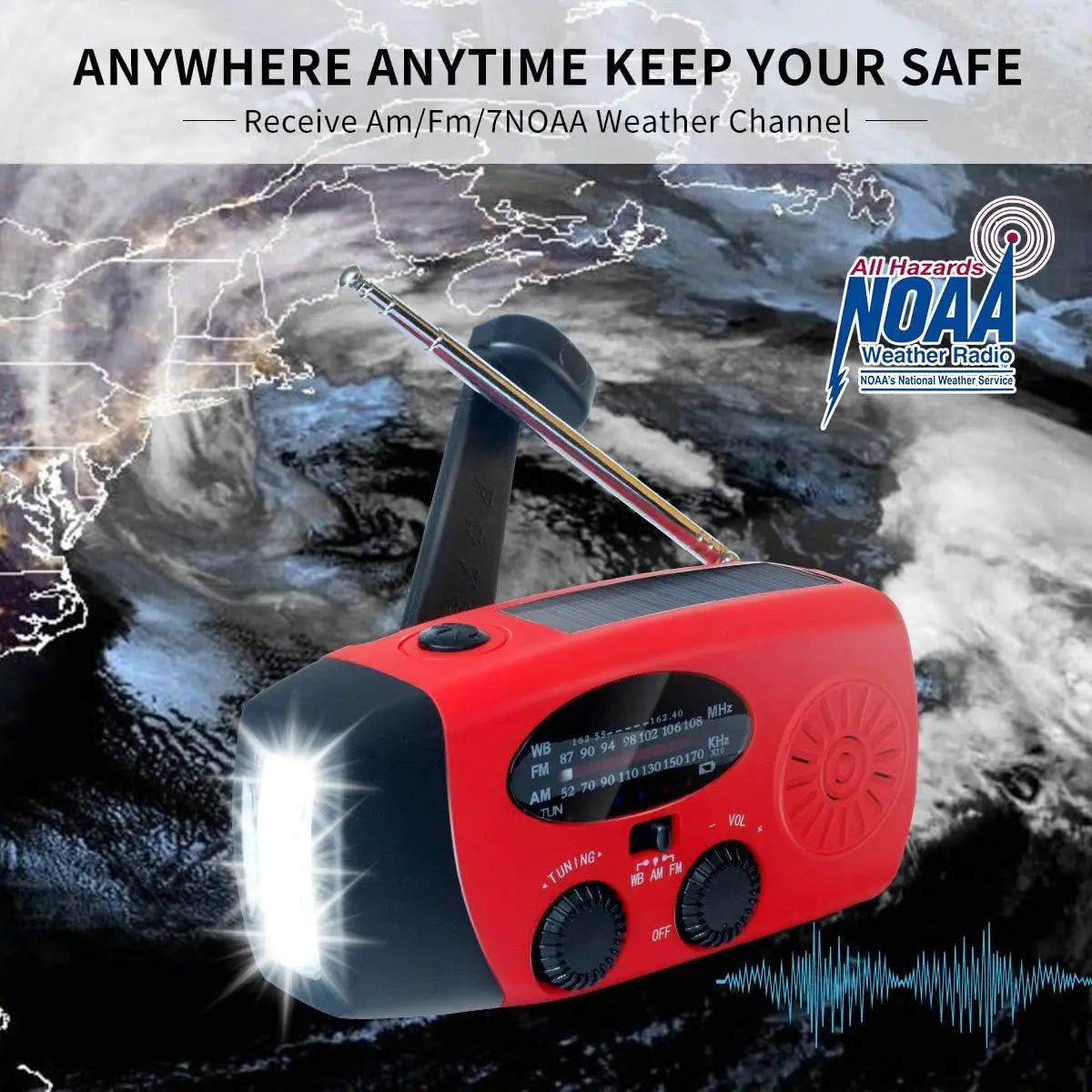 2000mAh Emergency Crank Weather Radio with LED Flashlight Portable AM FM NOAA Solar Radio with Phone Charger SOS Alert