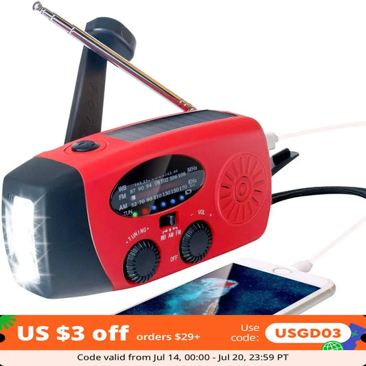 2000mAh Emergency Crank Weather Radio with LED Flashlight Portable AM FM NOAA Solar Radio with Phone Charger SOS Alert