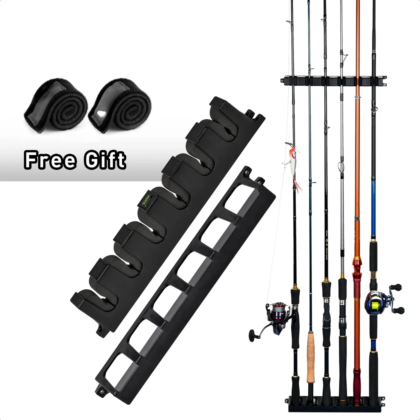 WV2 Vertical 6 Rod Rack Fishing Pole Holder Wall Mount Modular Garage Storage Solution
