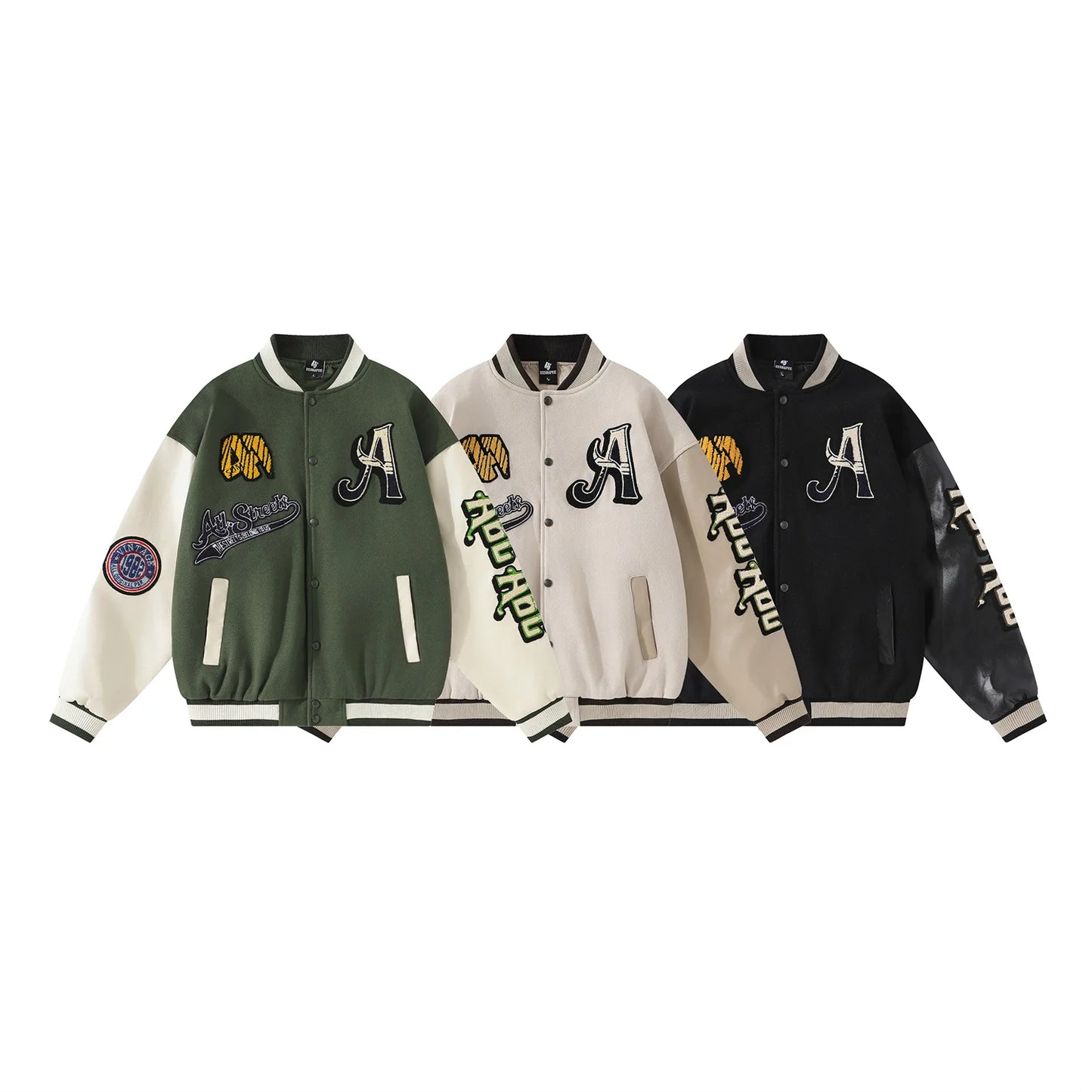 Letter Embroidery Men's Baseball Jacket Y2k Flame Leather Coat