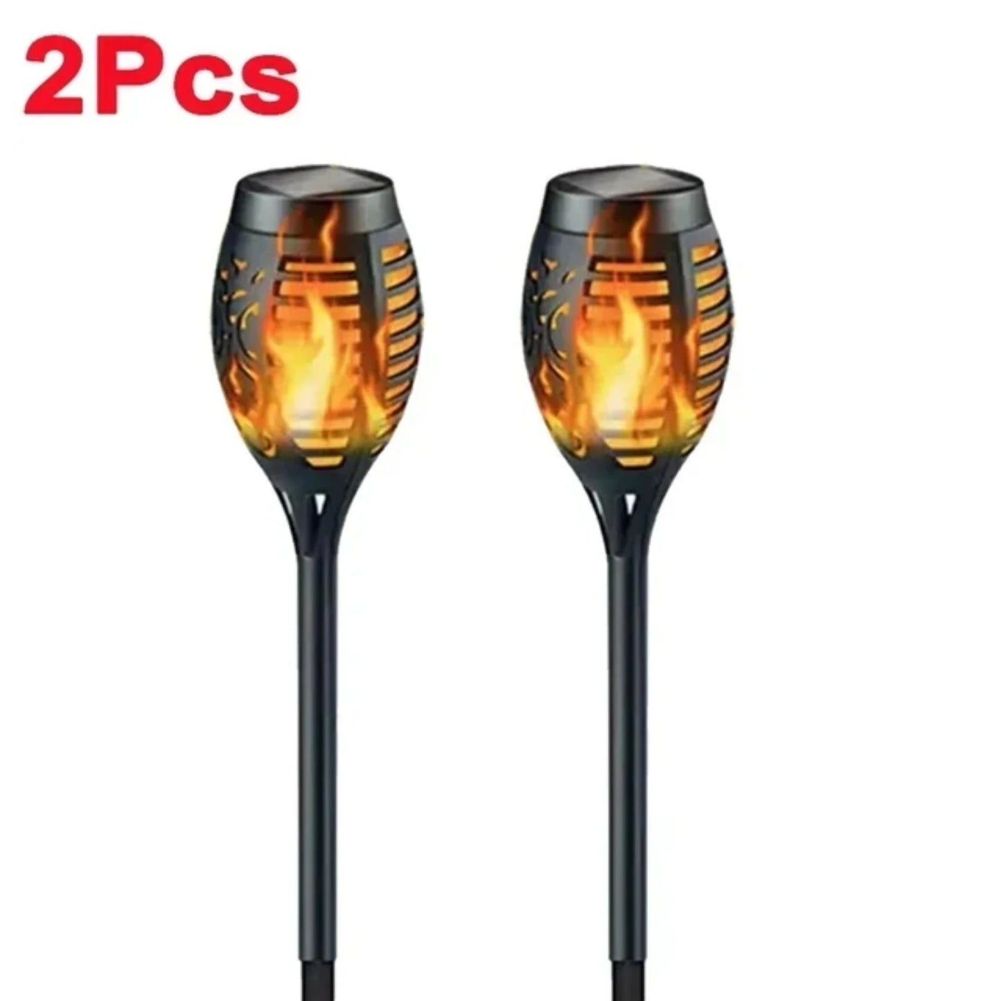 Outdoor Waterproof Solar Torch Lights Set of 2 Tiki Theme LED Flickering Flame Lights for Garden Decoration Durable and Long Lasting