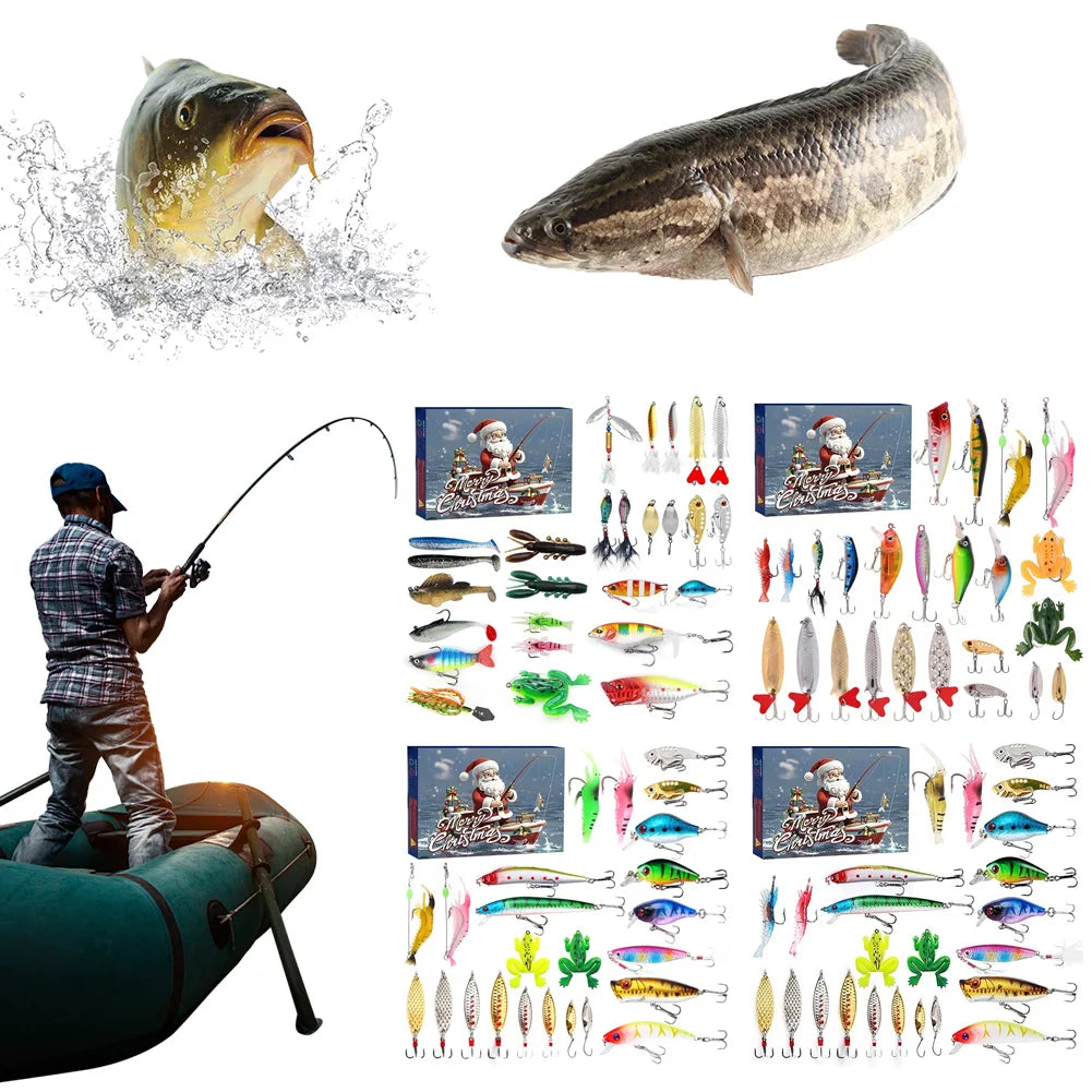 24 Days Fishing Lures Set Advent Calendar Gift for Fishing Lovers and Enthusiasts