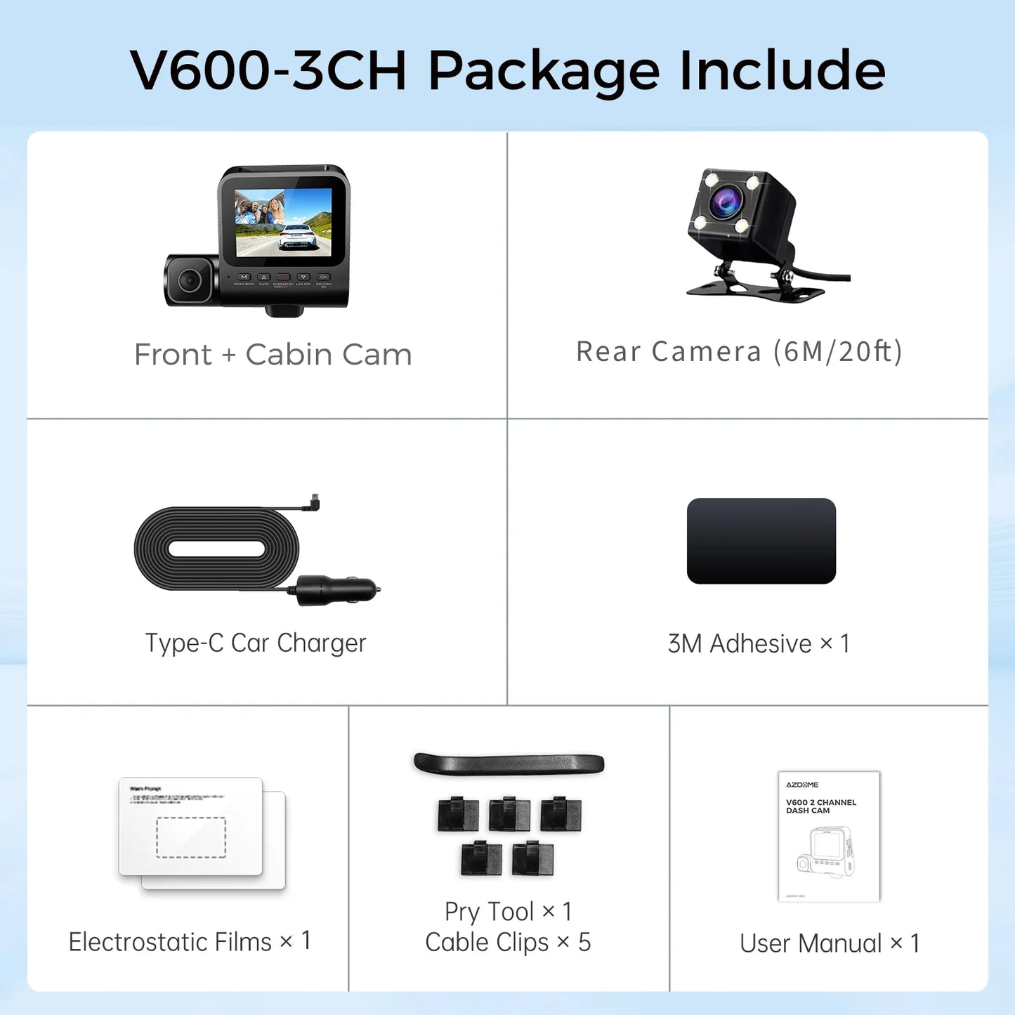 AZDOME Dash Cam V600 2.4 Inch Screen Dual 1080P and 480P Car Camera G Sensor Super Night Vision Car DVR 24 Hour Parking Mode with Support for Rear Camera
