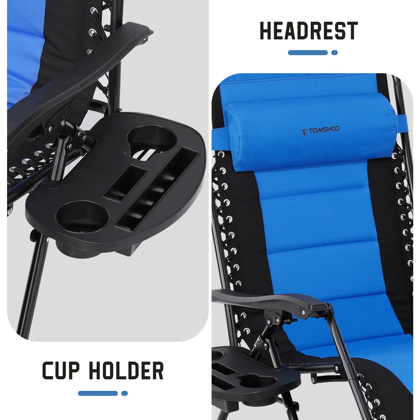 Outdoor Folding Lounge Chair Waterproof Oxford Cloth Cotton Padded Adjustable Patio Zero Gravity Reclining Chair with Headrest
