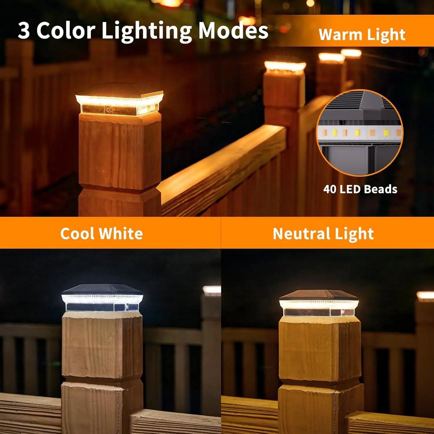 6 Pack 4x4 Solar Post Lights Outdoor 40 LEDs 30 Lumens Fence Post Solar Lights with 3 Modes