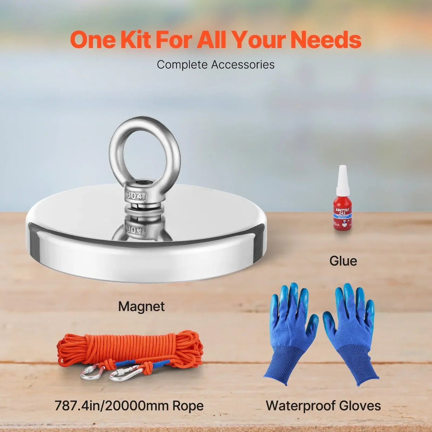 1300 Pounds Strong Fishing Magnet Kit Single Sided Pull Force with Rope and Carabiner