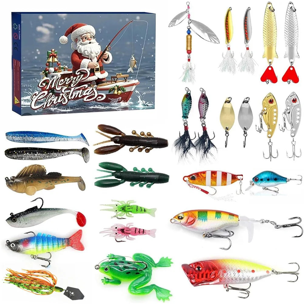 24 Days Fishing Lures Set Advent Calendar Gift for Fishing Lovers and Enthusiasts