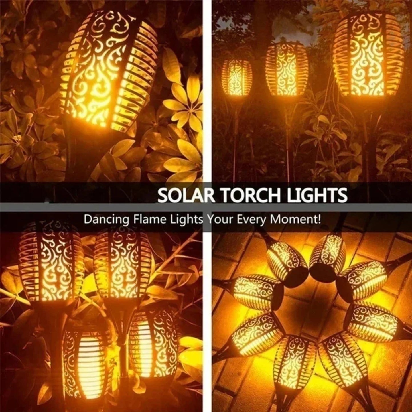 Outdoor Waterproof Solar Torch Lights Set of 2 Tiki Theme LED Flickering Flame Lights for Garden Decoration Durable and Long Lasting