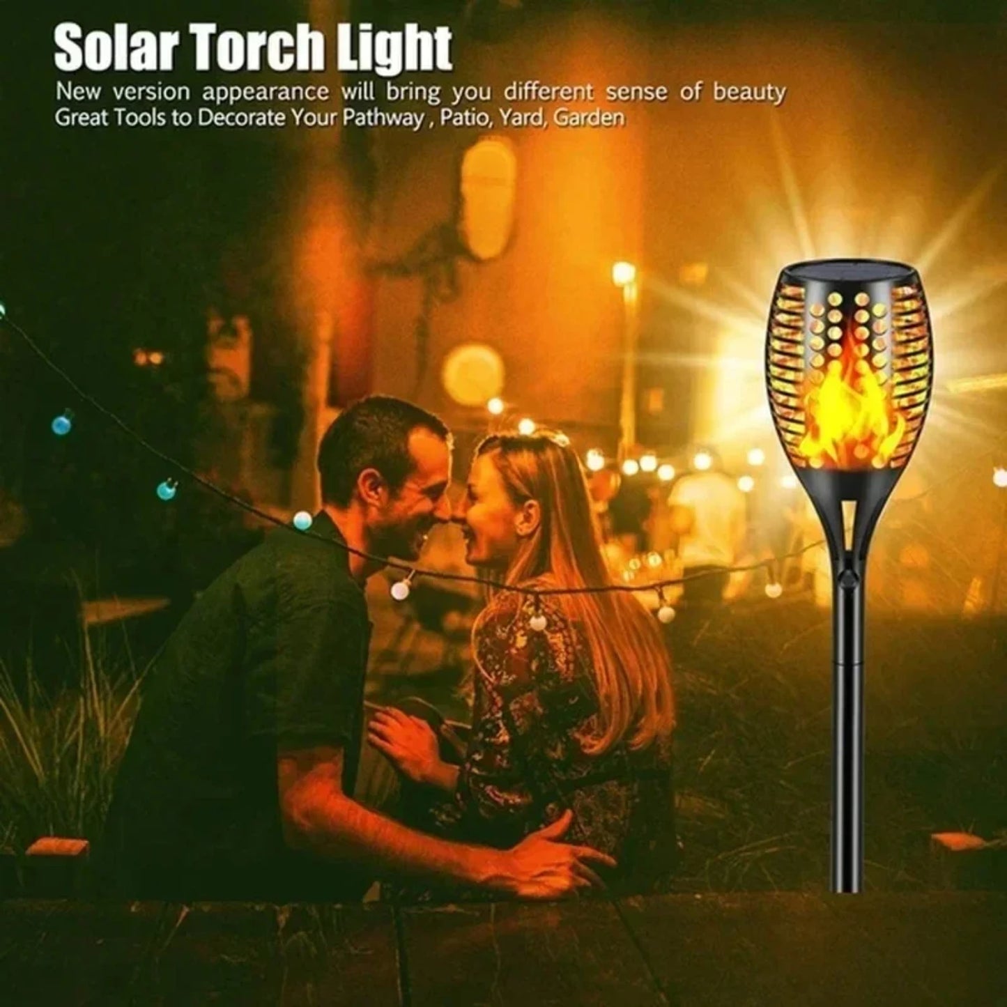 Outdoor Waterproof Solar Torch Lights Set of 2 Tiki Theme LED Flickering Flame Lights for Garden Decoration Durable and Long Lasting