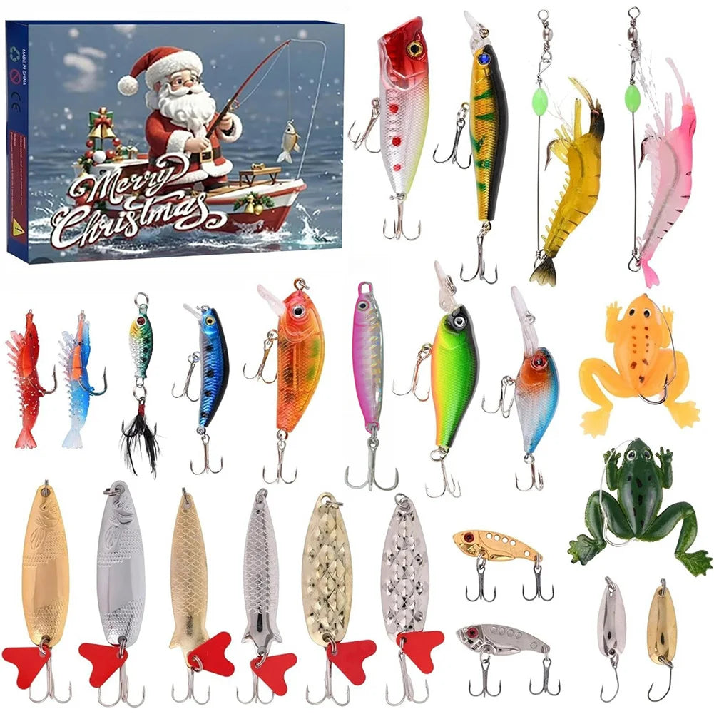 24 Days Fishing Lures Set Advent Calendar Gift for Fishing Lovers and Enthusiasts