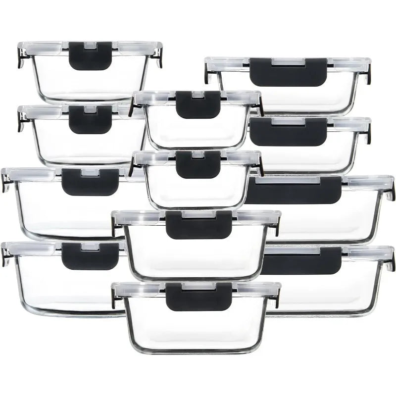 12 Pack Glass Storage Containers with Lids Leak Proof Meal Prep Containers Dishwasher Microwave Safe Mint Green