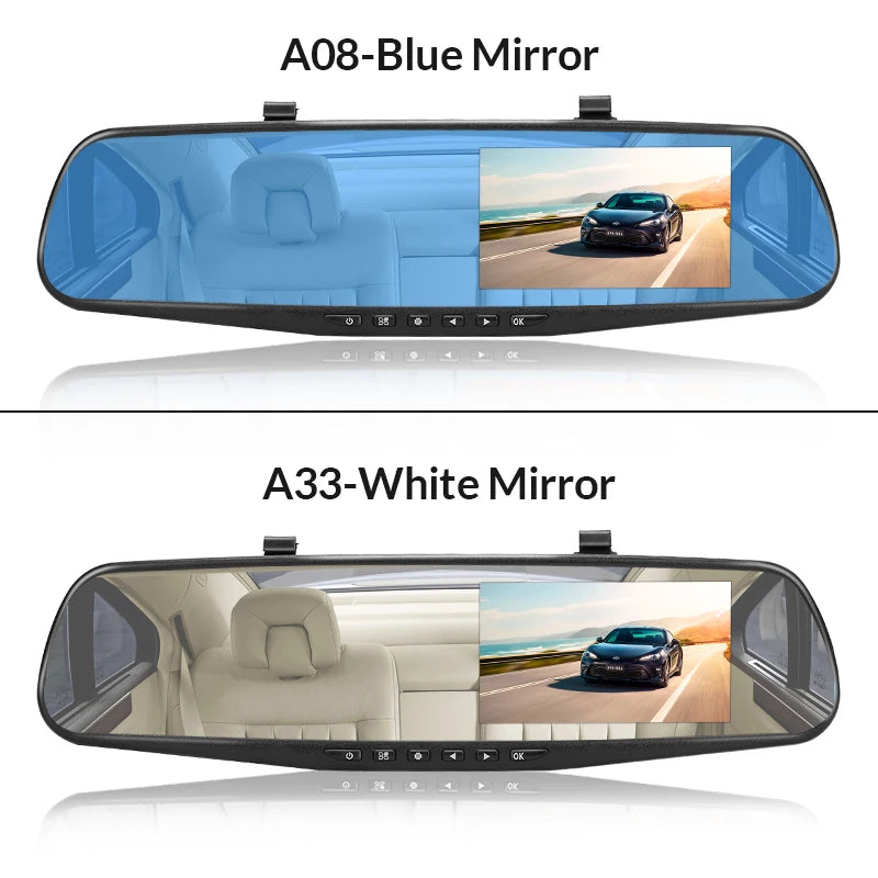 E-ACE Dash Cam 4.3 Inches Car DVR Rearview Mirror Driving Recorder Dual Lens Front and Rear Camera Black Box