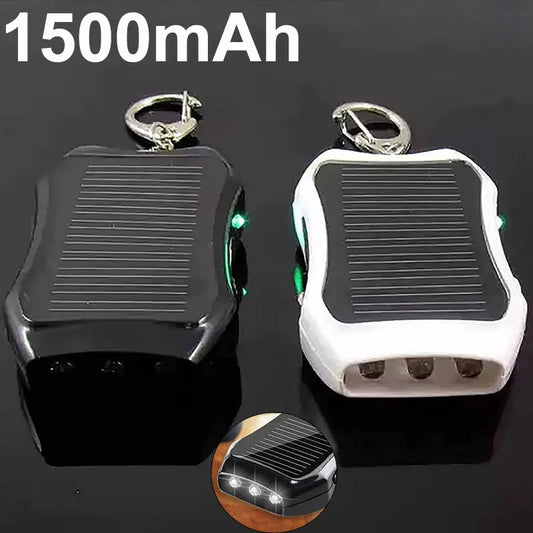 Solar Battery Charger With 3 LED Flashlight And Keychain Portable 1500mAh Mobile Power Rechargeable Power Bank For Cellphone