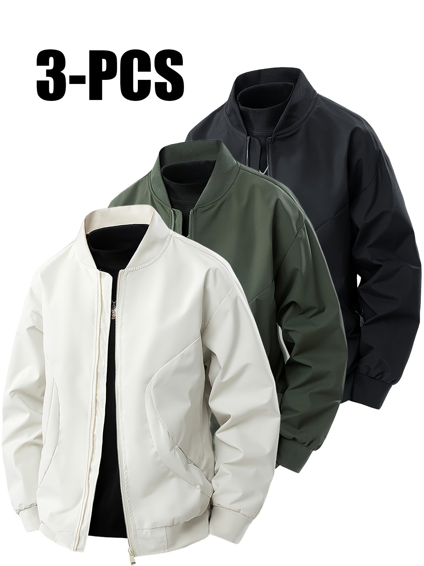 3pcs Set of Men'S Jackets, New Spring and Autumn Thin Collar Jacket for Youth, Versatile Outerwear for Young People in Early Spring