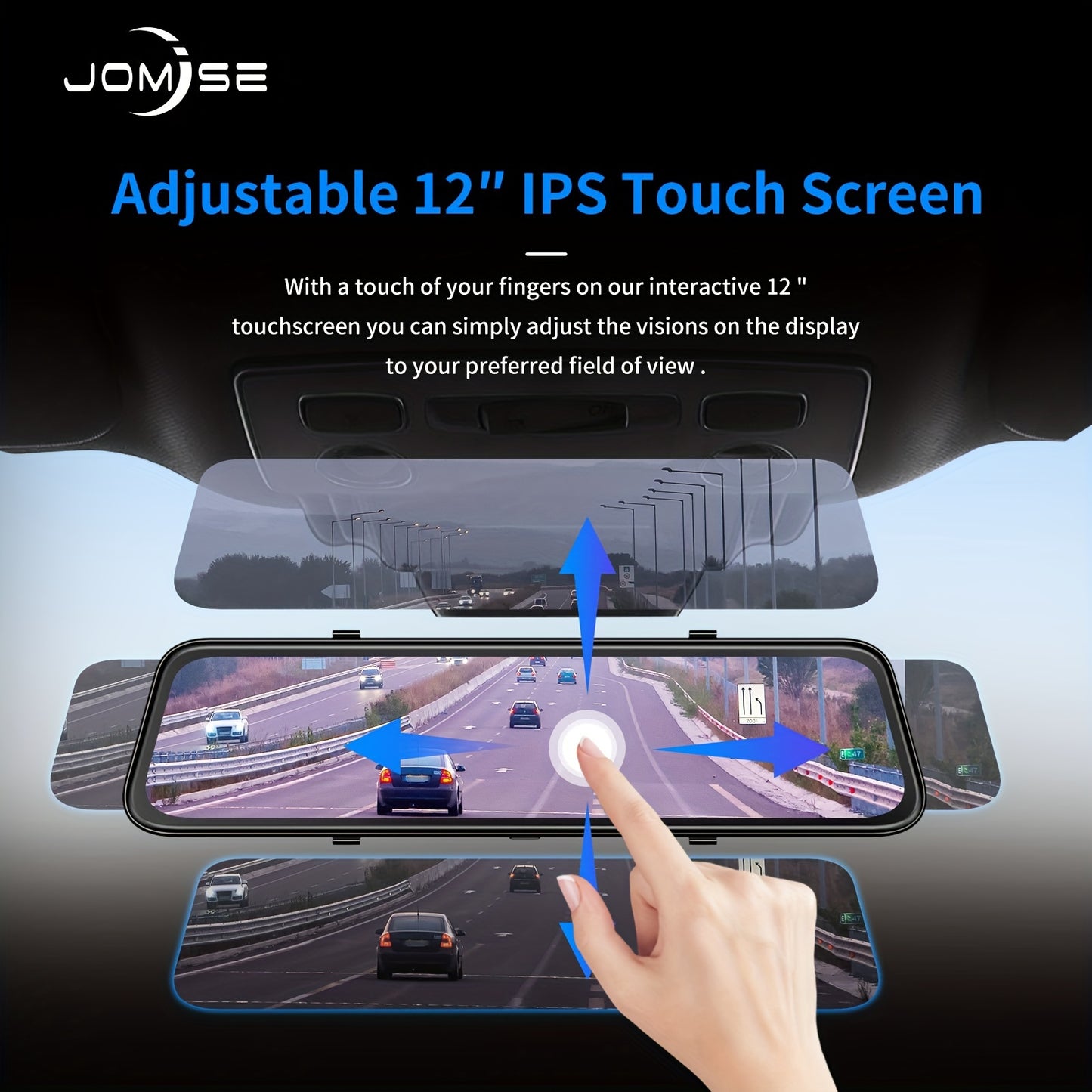 [12" 4K UHD Dash Cam] 4K UHD 12" IPS Touch Screen Mirror Dash Cam | 2160P Front + 1080P Rear Camera, Night Vision, Parking Assistance Lines, 32GB Card Included, Adhesive Mount, USB-C, 12-24V Fit, Vehicle Security Camera