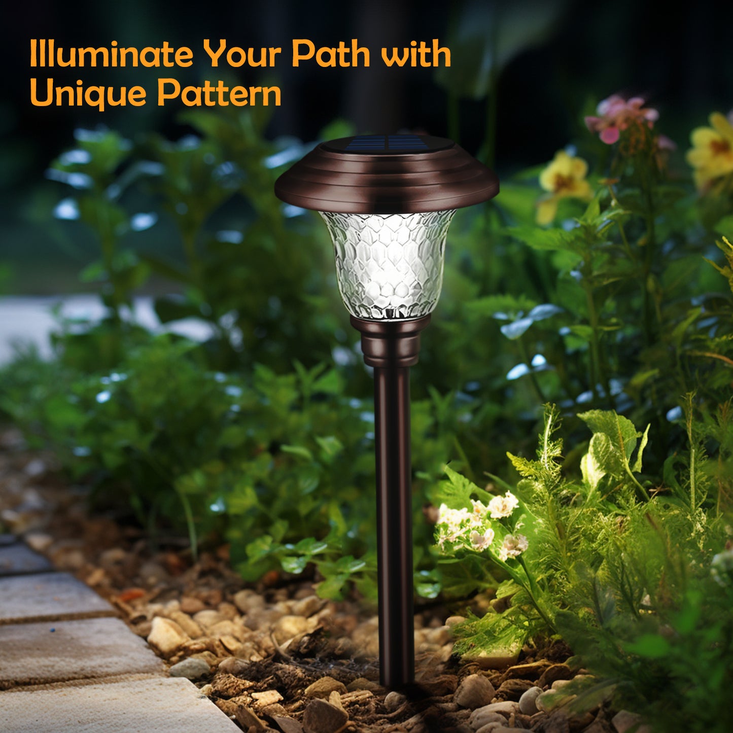 Super Bright Solar Pathway Lights 8 Pack Glass Metal 20 Lumens Auto On Off Solar Garden Lights for Lawn Patio Yard Driveway