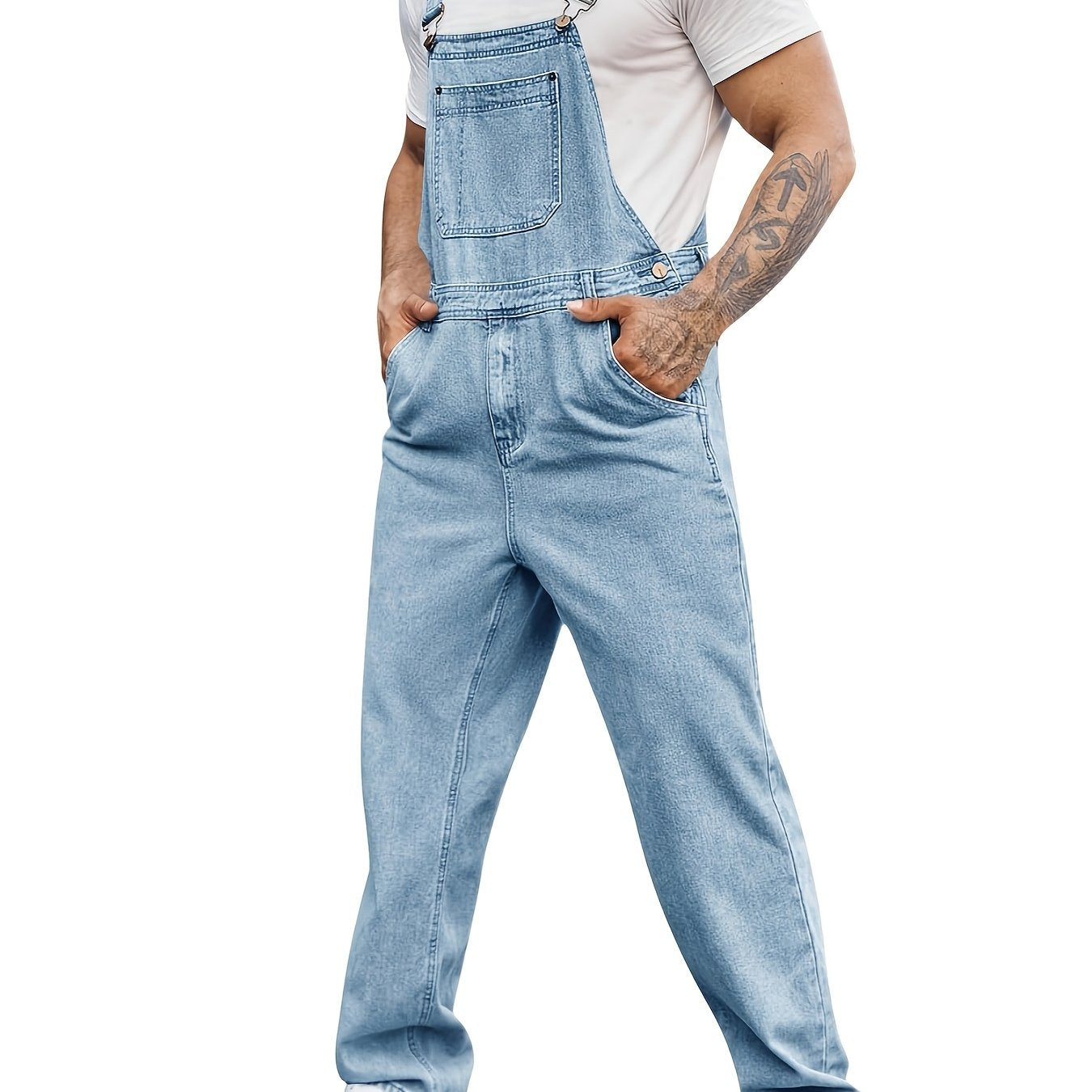 Men's Denim Bib Overalls Jeans Fashion Boot Cut Casual Slim Fit Adjustable Straps Jumpsuit