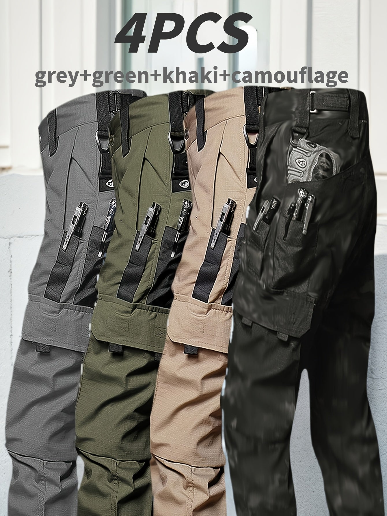 4 Pack Tactical Pants for Men Stretch, Ripstop Work Pants for Men, Lightweight Hiking Cargo Pants,, Outdoor Apparel, Gift for Summer