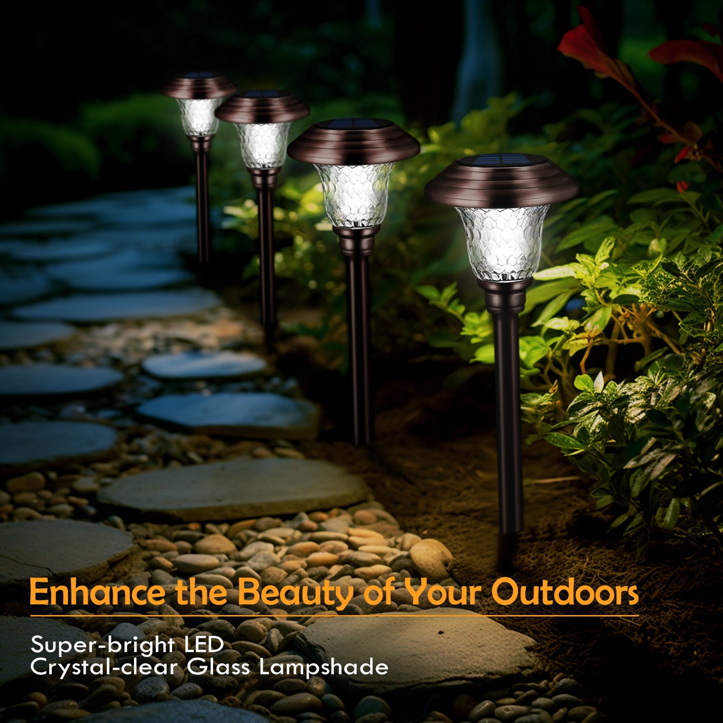 Super Bright Solar Pathway Lights 8 Pack Glass Metal 20 Lumens Auto On Off Solar Garden Lights for Lawn Patio Yard Driveway