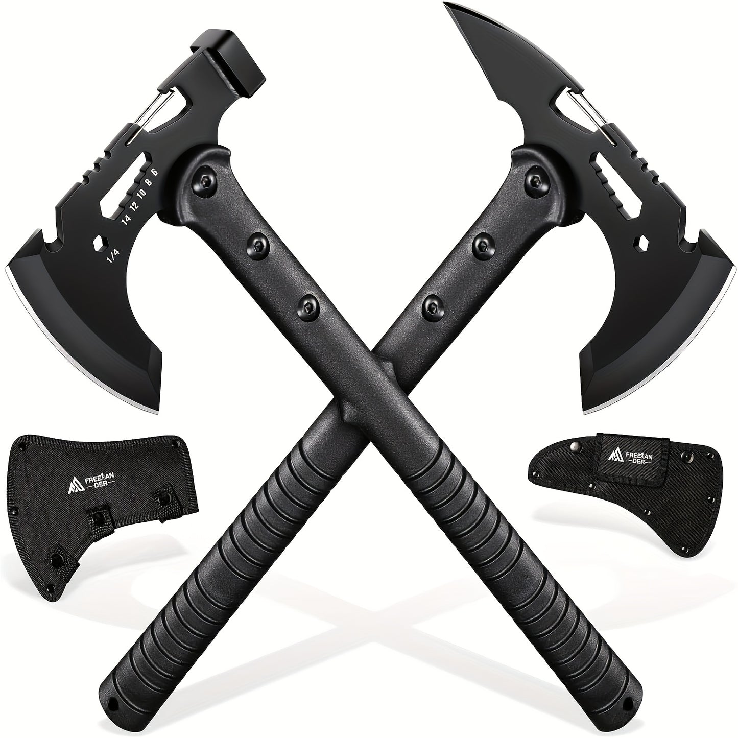 Multi-Purpose Ergonomic Black Stainless Steel Axe and Camping Hatchet Set for Hiking Trekking Emergency Preparedness and Camping Accessories