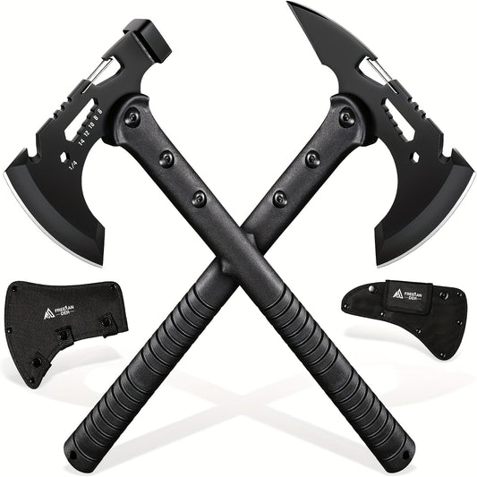 Multi-Purpose Ergonomic Black Stainless Steel Axe and Camping Hatchet Set for Hiking Trekking Emergency Preparedness and Camping Accessories