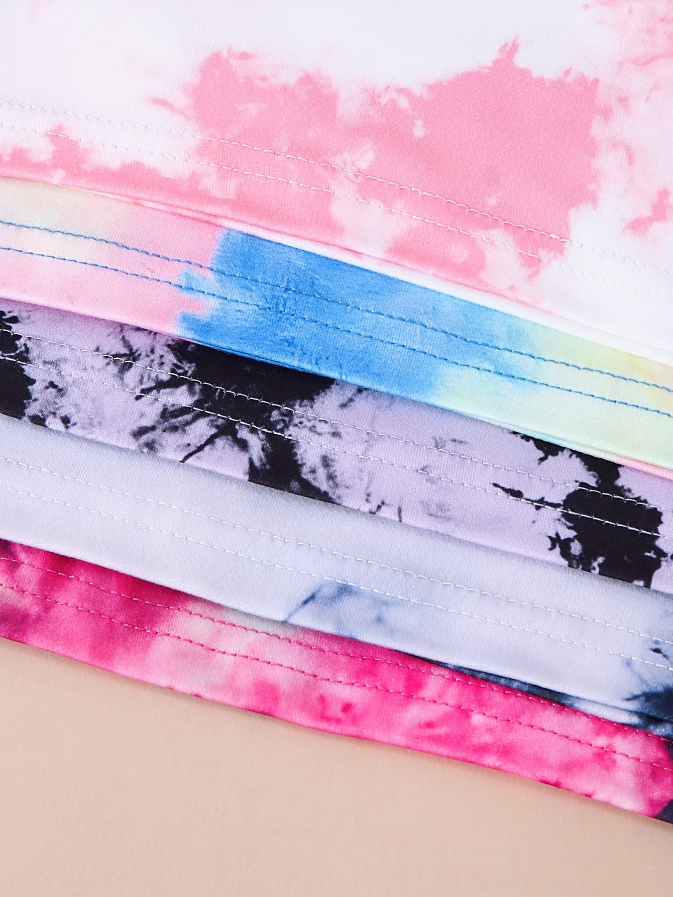 10pcs Women'S Casual Tie-Dye Print Knit Shorts and T-Shirt Set - Soft & Comfortable Polyester Blend, Short Sleeve Tops with Round Neck, Shorts with Elastic Waistband, Perfect for Outdoor Activities, Outdoor Clothing | Vibrant