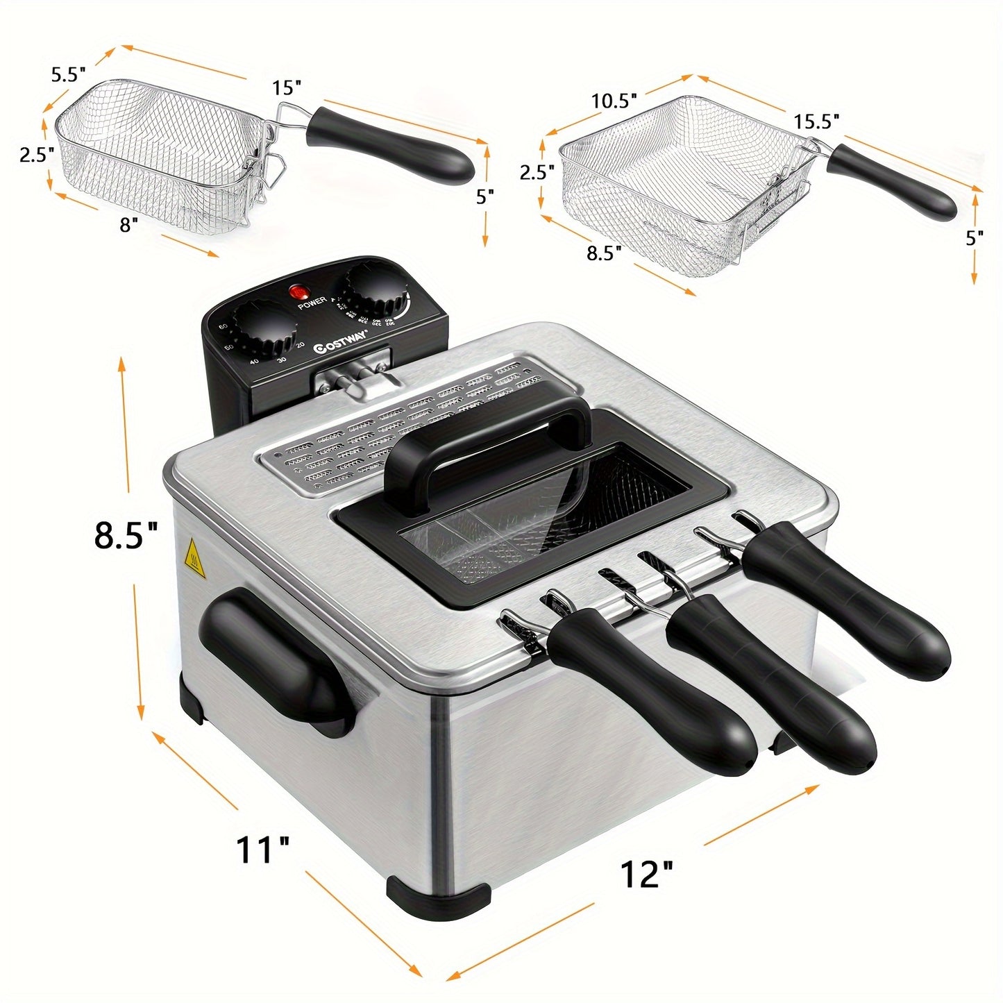 5.3Qt Stainless Steel LIFEZEAL Deep Fryer With Basket, Adjustable Temperature, Timer, Lid With View Window, Professional Style For Home Use