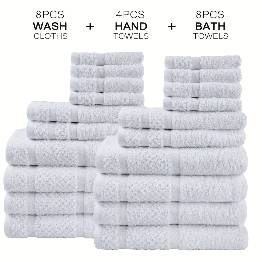[20pcs Cotton Towel Set] 20pcs Absorbent & Soft Cotton Bath Towel Set | 8pcs Bath Towels, 4pcs Hand Towels, 8pcs Washcloths | Solid Color, Quick-drying, Bathroom Supplies