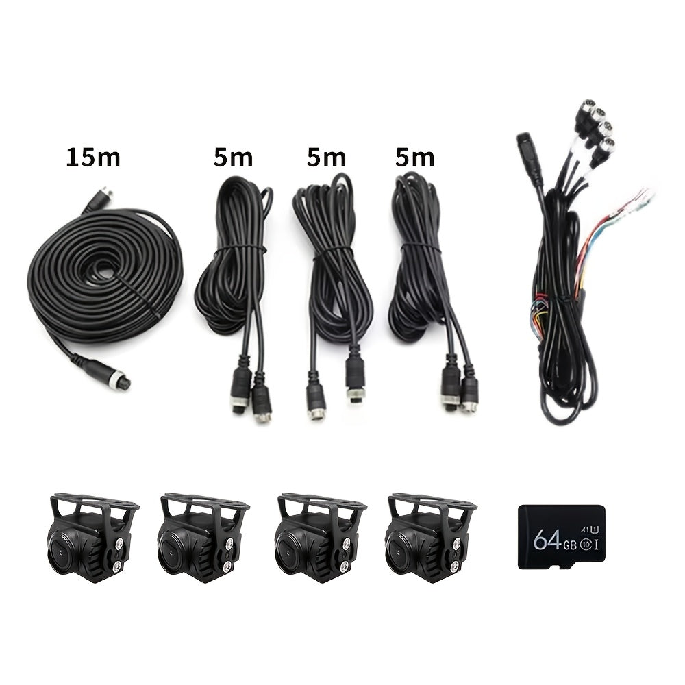1pc 10.1" Touch Screen LCD Monitor with 4 Wired 1080P Cameras, 64GB DVR Recorder, 12V-36V ACC Power Supply, 4-Point Surveillance Display for Truck RV Trailer Semi Box Truck and Bus