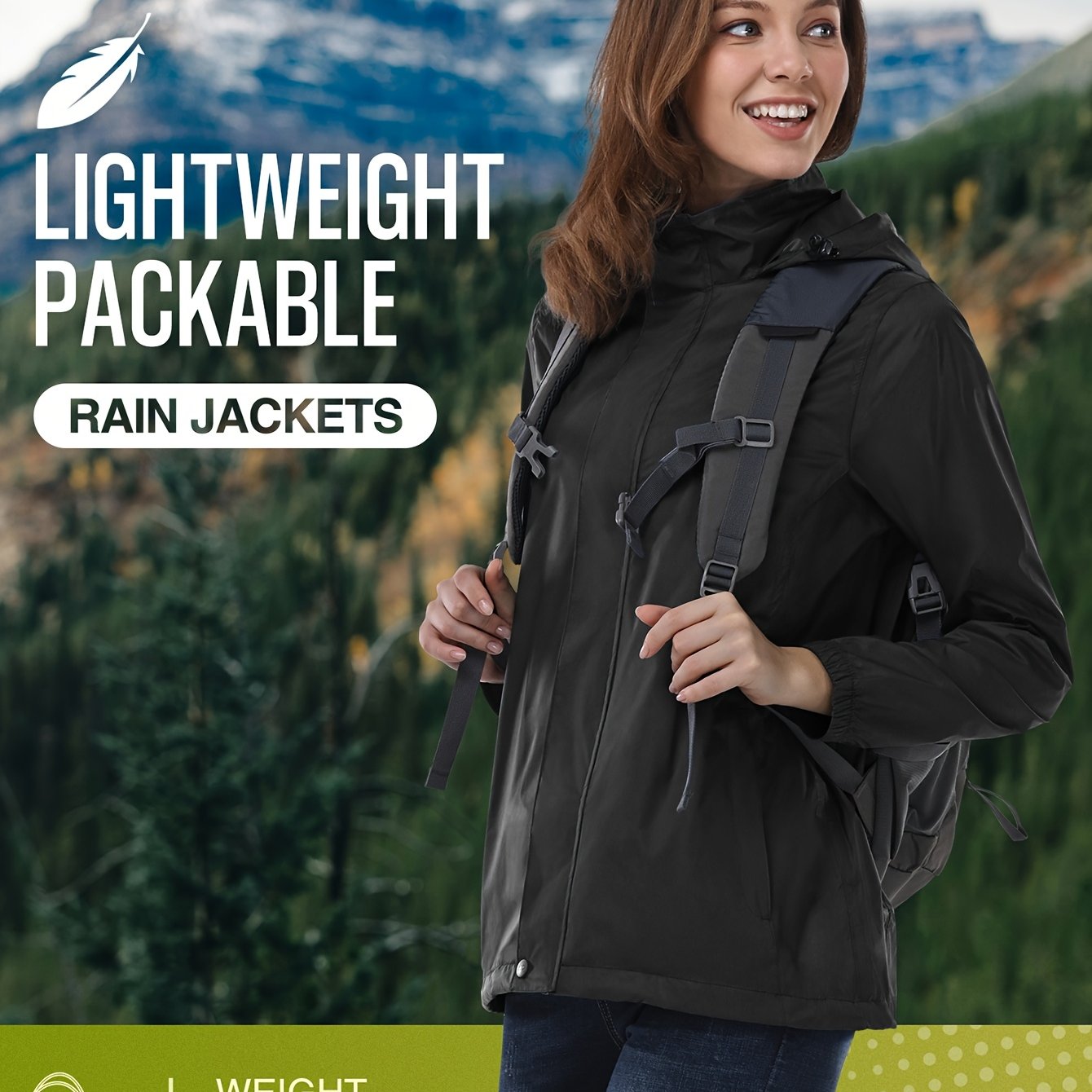 33000ft Women's Lightweight Packable Rain Jacket with Hood for Golf Hiking Travel Windbreaker