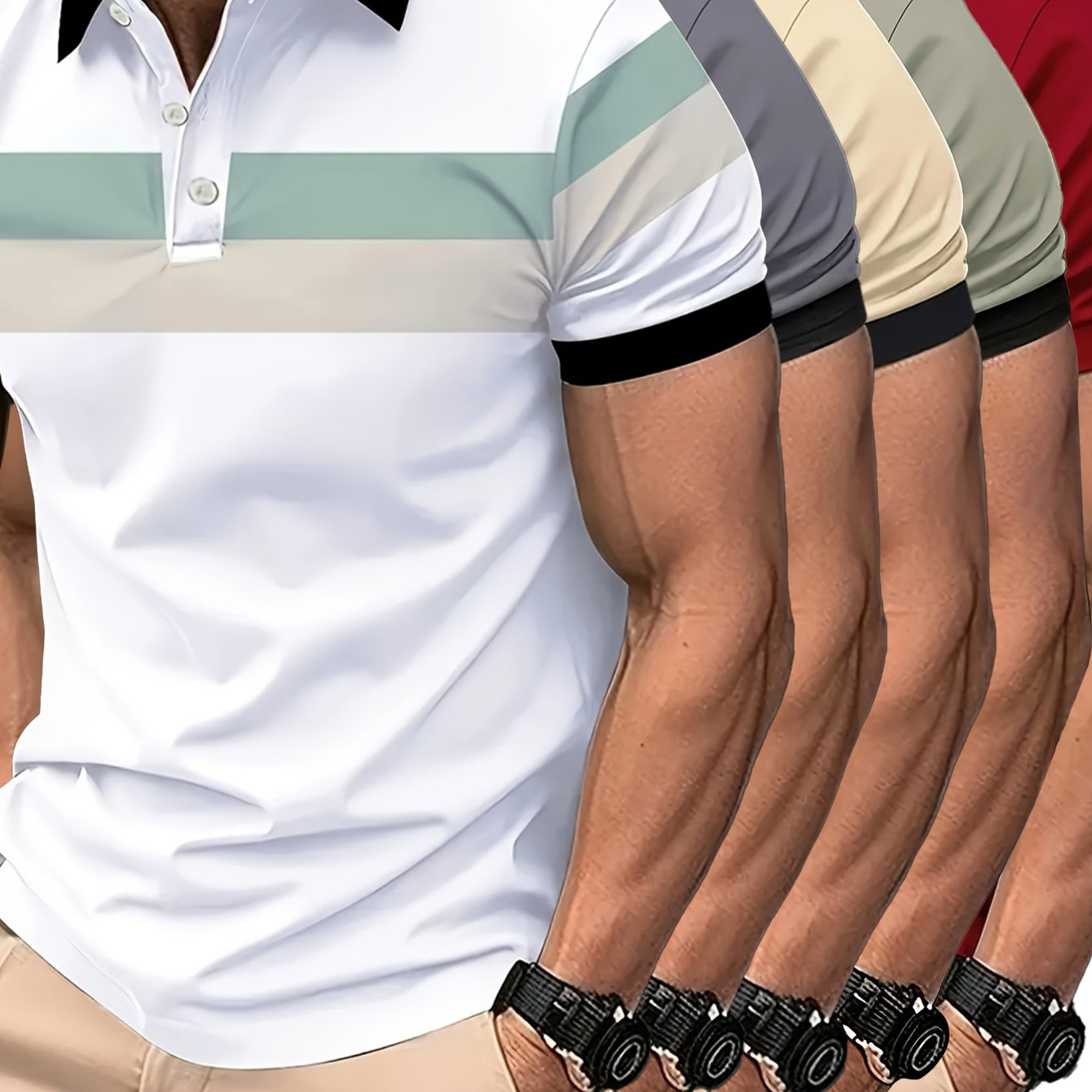 5pcs Men's Casual Shirts - Short Sleeve Button-Up Geometric Print, Breathable All-Season Machine Washable, 5 Color Options for Streetwear & Vacation