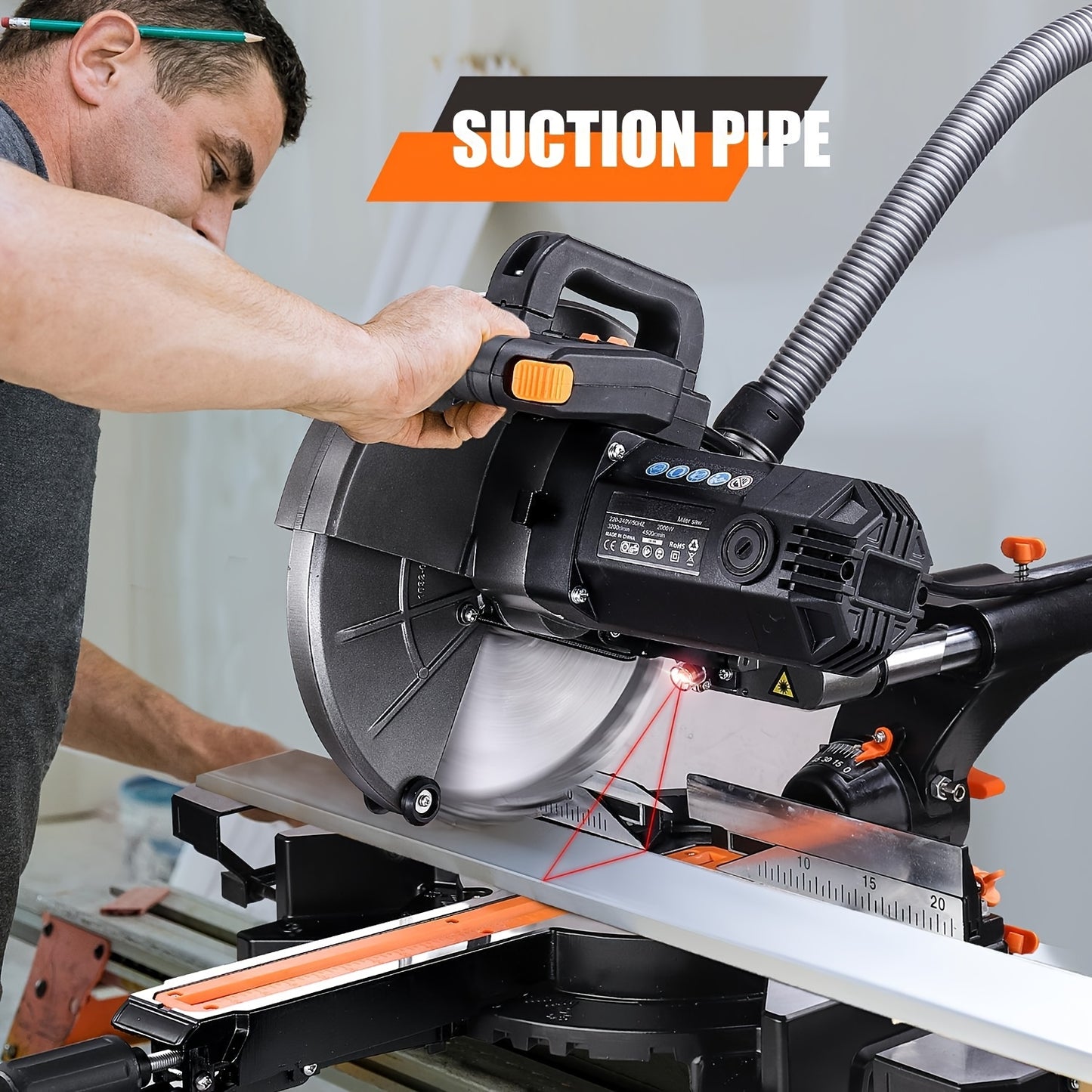 DOVAMAN 15A 10in Sliding Miter Saw, 3 Blades & 2-Speed (3200/5000RPM) for Wood/Metal/PVC Cuts, 0-45° Single-Bevel, Laser Guide, Max 13.4"x3.5" Cut, Dado Slot & 9 Stops
