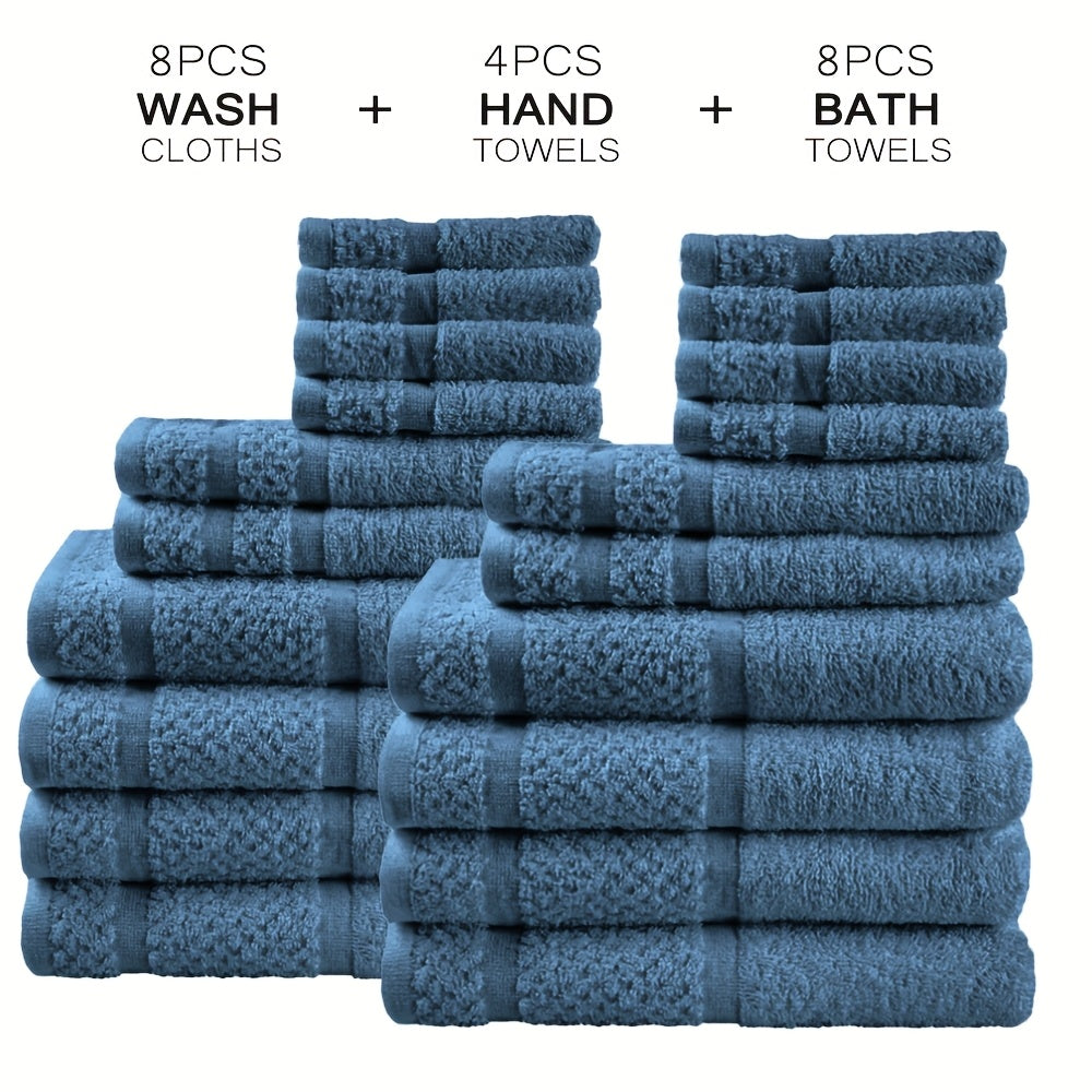 [20pcs Cotton Towel Set] 20pcs Absorbent & Soft Cotton Bath Towel Set | 8pcs Bath Towels, 4pcs Hand Towels, 8pcs Washcloths | Solid Color, Quick-drying, Bathroom Supplies