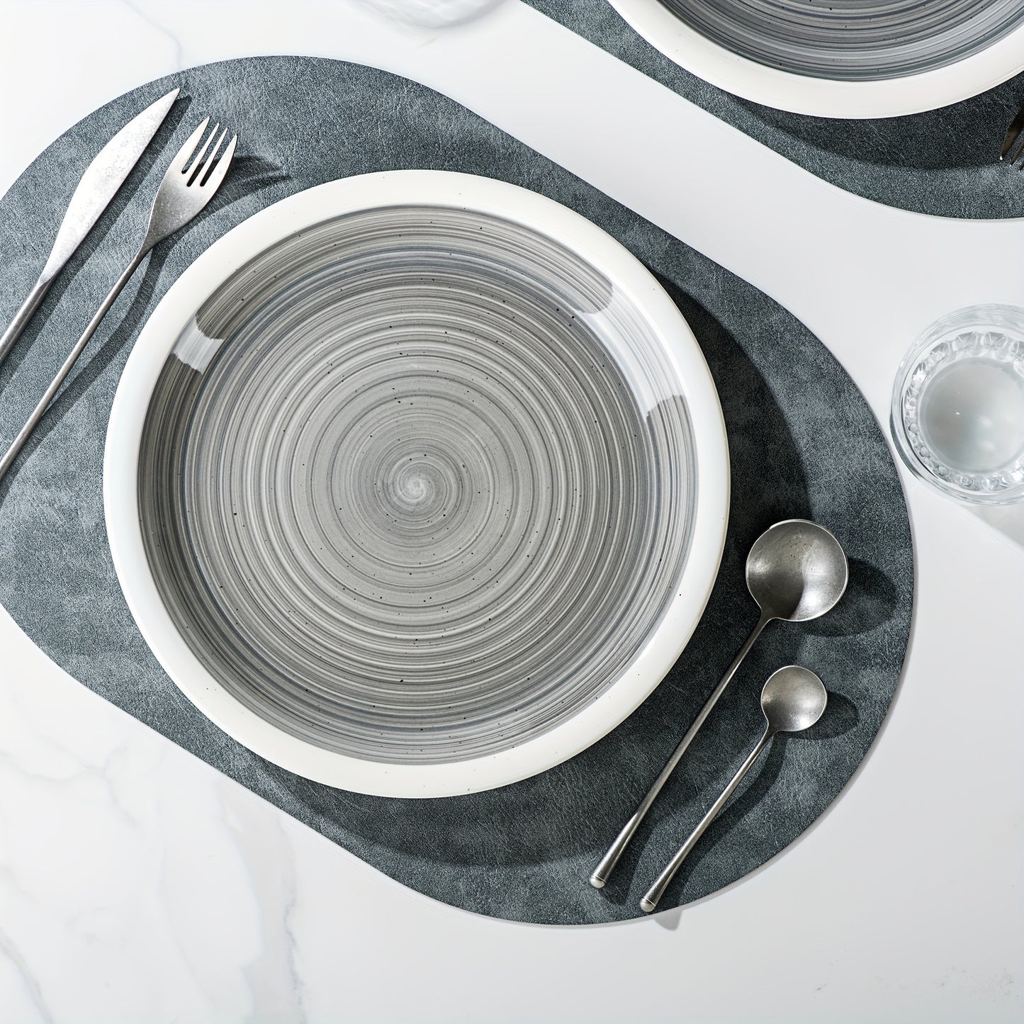 4 Person Hand Painted Pottery Tableware Set 16 Pieces Gray Dinnerware Set Country Chic Style