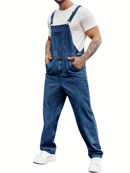 Men's Denim Bib Overalls Jeans Fashion Boot Cut Casual Slim Fit Adjustable Straps Jumpsuit