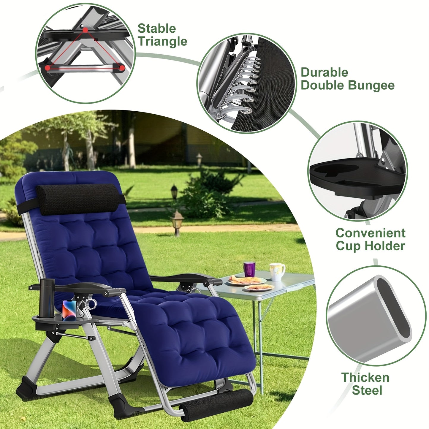 [Up to 440lbs Zero Gravity Chair] MOPHOTO Zero Gravity Outdoor Lounge Chair with Side Table - Padded, Sturdy & Comfortable Recliner, Supports Up to 440lbs