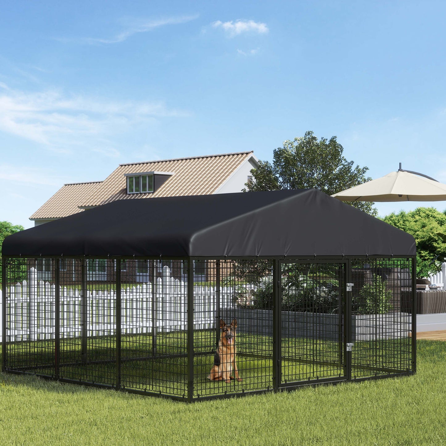 [Heavy Duty] Petonly Large Outdoor Dog Kennel | Galvanized Steel | Heavy Duty, Double Safety Locks | Outdoor, Dog | Large