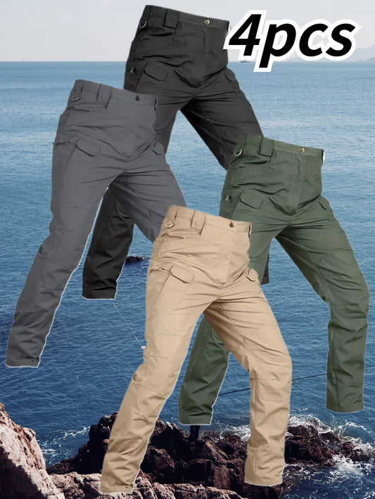 4 Pairs Men's High Performance Tactical Cargo Pants Durable Tear Resistant Fabric Multi Pocket Design All Season Regular Fit for Outdoor Hiking Camping Training and Construction Work