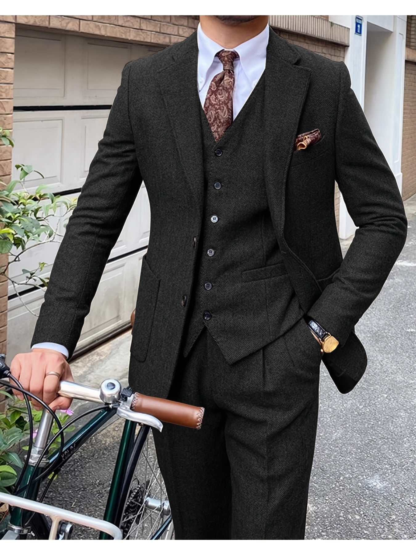 Men's 3 Piece Tweed Suit Wool Blend Herringbone Formal Wedding Party Event Vintage Western Casual Business Workwear Suit