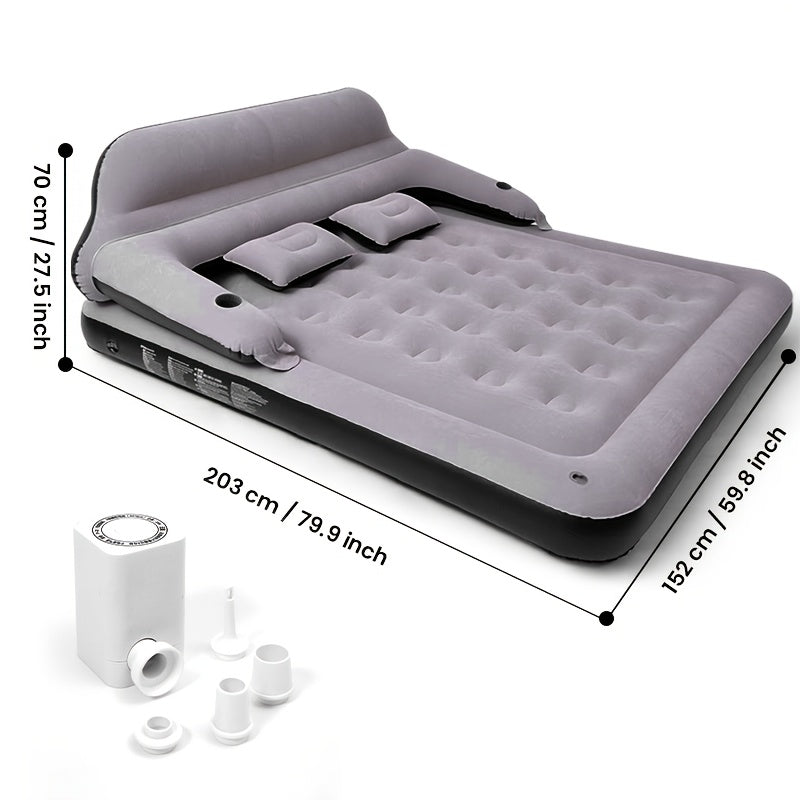 Double Bed Automatic Inflatable Mattress with Backrest Pillow and Inflatable Pump Portable Air Cushion for Outdoor Camping and Home Use